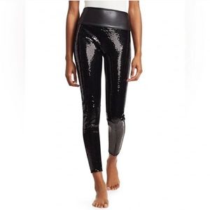 Spanx Sequin Front Faux Leather Leggings - 1X